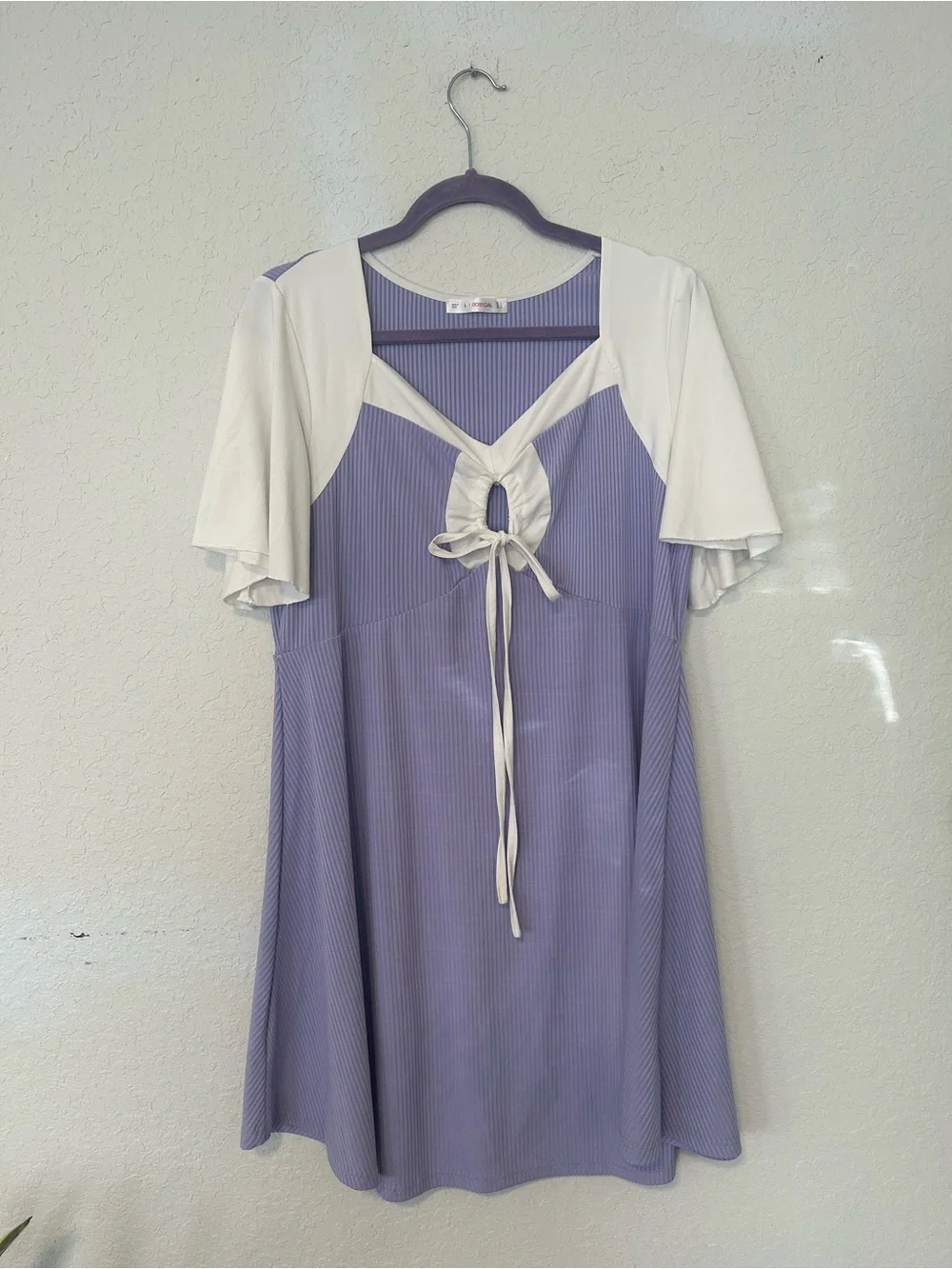 Rosegal Lavender and Cream Striped Top with Velour Accent, Romantic Retro Sz L - Picture 5 of 10
